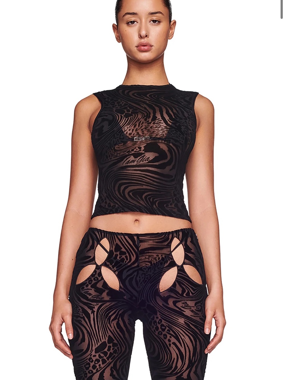 I.AM.GIA Amina Top - Black Velour Sheer Crop Top